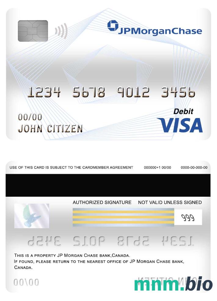Canada JP Morgan Chase bank visa debet karta przykład w formacie PSD